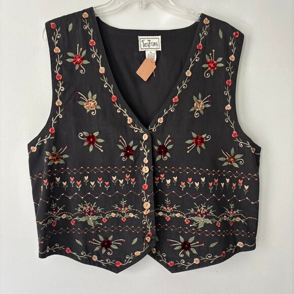 Other Jackets & Blazers - Vintage Cottagecore Grey Black Fairycore Velvet Floral Embroidered Vest - Large